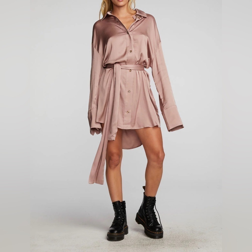 Chaser Mauve Essex Stretch Silky Woven Shirt Dress Women’s Size Small NWT